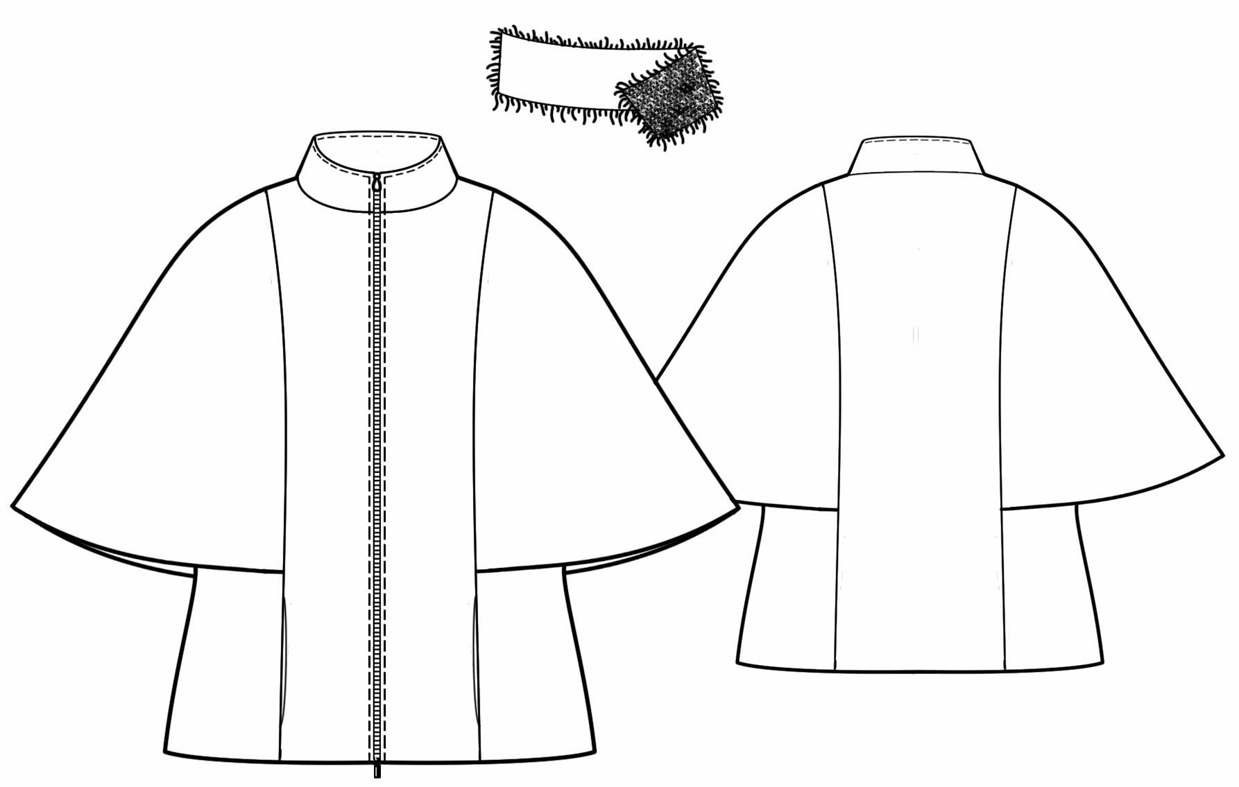 1786x1135 cape with fur collar - Fur Coat Technical Drawing