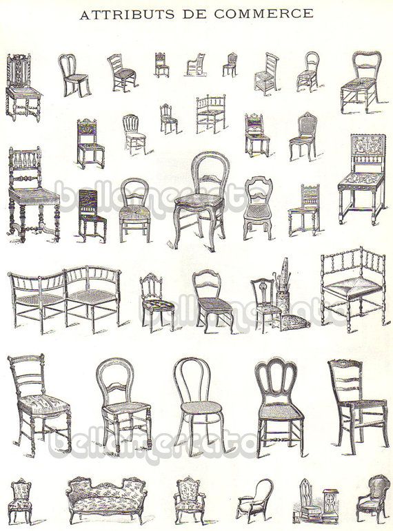 570x771 vintage french furniture book illustrations of chairs beds - Furniture Drawing
