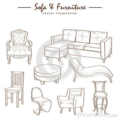 400x400 furniture collection sketch drawing vector doodles drawing - Furniture Drawing