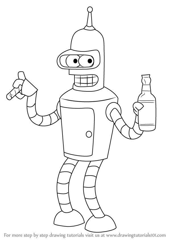 598x844 How To Draw Bender From Futurama - Futurama Drawings