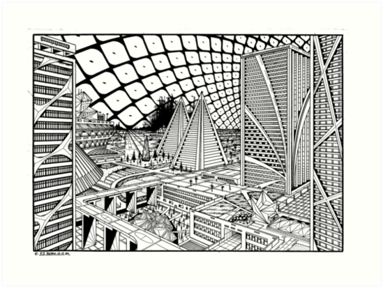 549x413 Line Drawing, Future City Art Prints - Future City Drawing