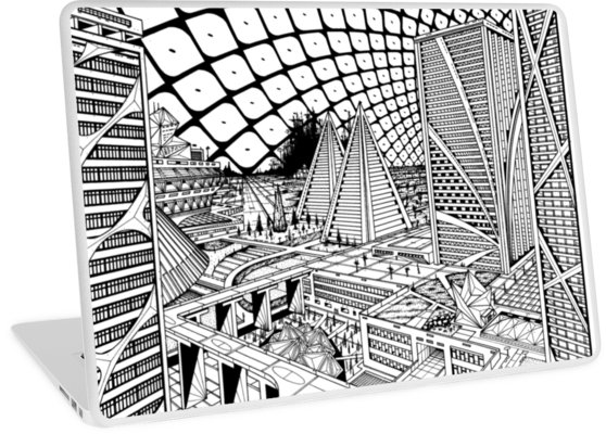 558x400 Line Drawing, Future City Laptop Skins - Future City Drawing