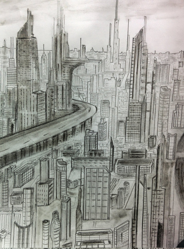 769x1039 Awakening Of The City - Future City Drawing