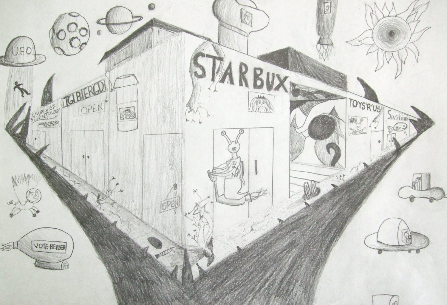 1499x1023 Highschoolart Future City Two Point Perspective Drawing High - Future City Drawing