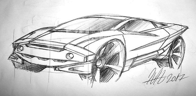 823x405 futuristic concept car sketch - Futuristic Car Drawing