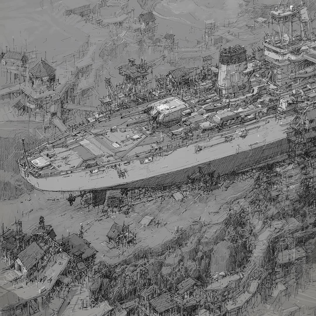 1080x1080 Impressive Pen Drawings Of Futuristic Cities - Futuristic Drawings