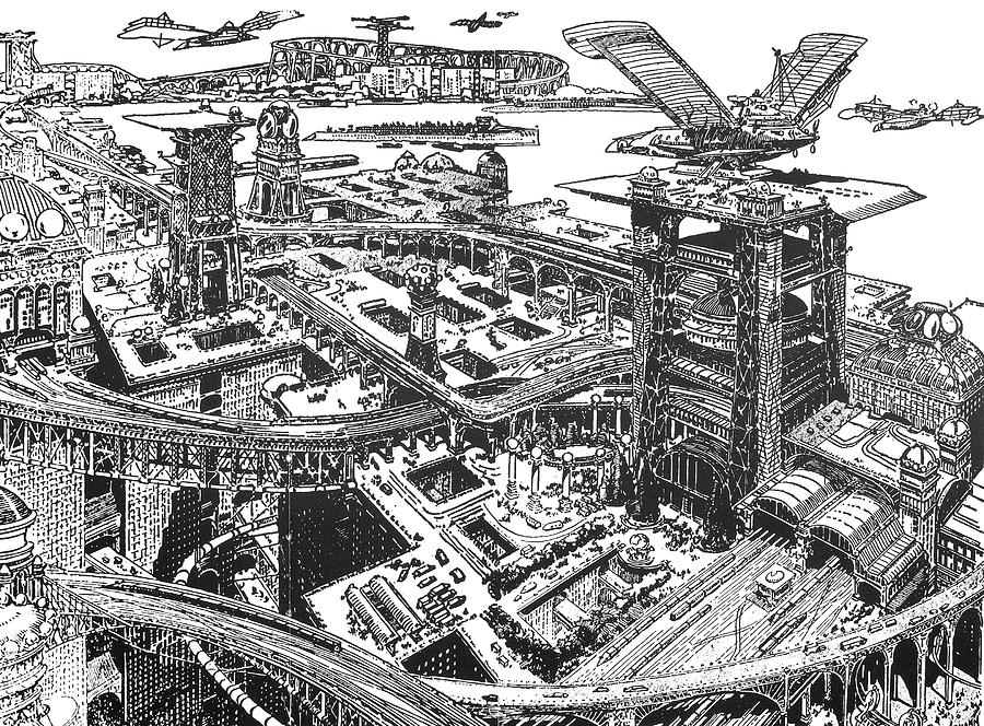 900x664 Biederman Futuristic City Drawing - Futuristic Drawings