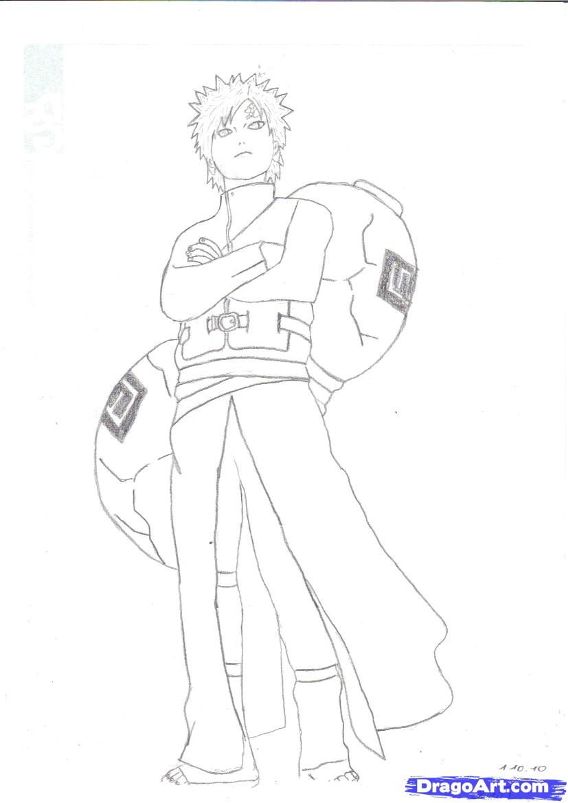 827x1169 How To Draw Gaara, Step - Gaara Drawing