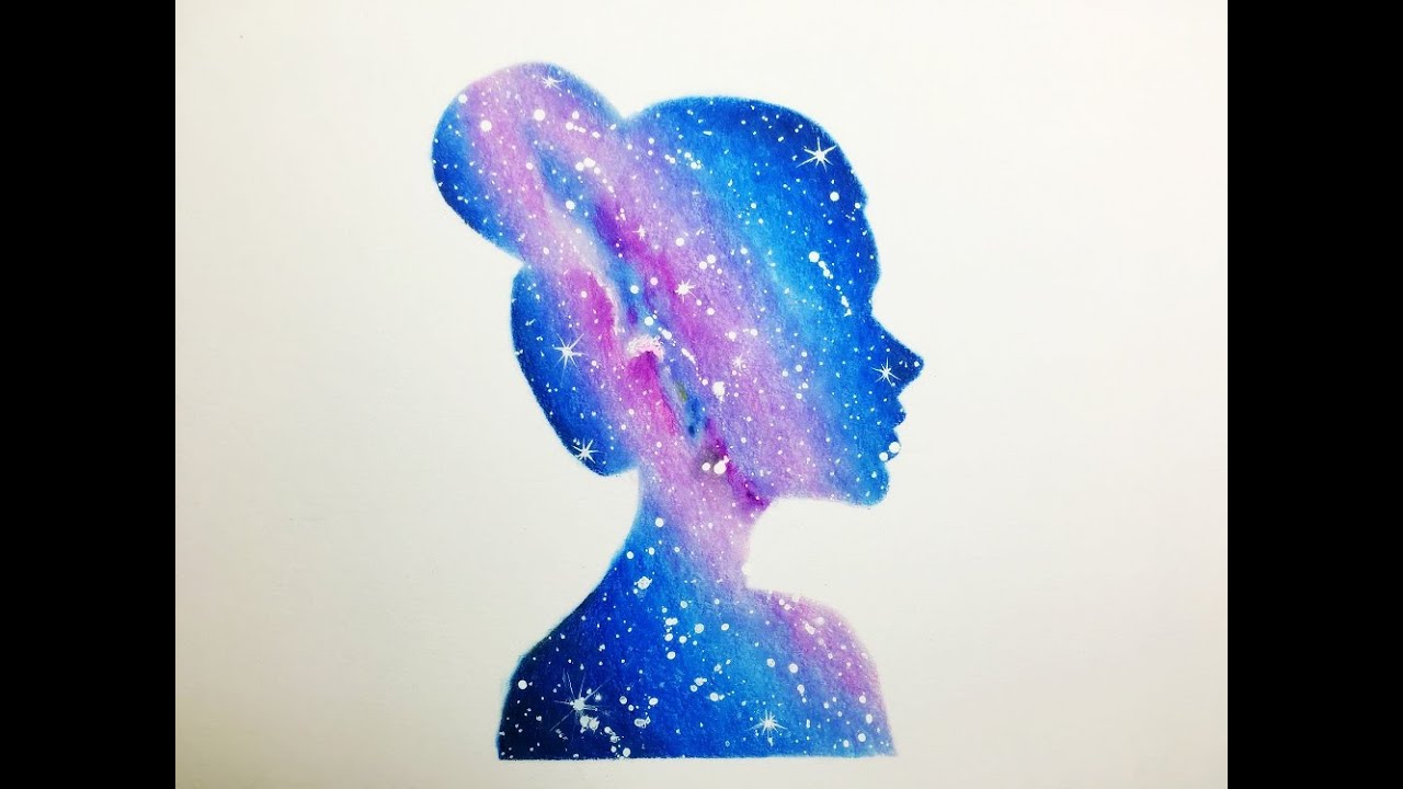 1280x720 double exposure galaxy girl drawing - Galaxy Drawing