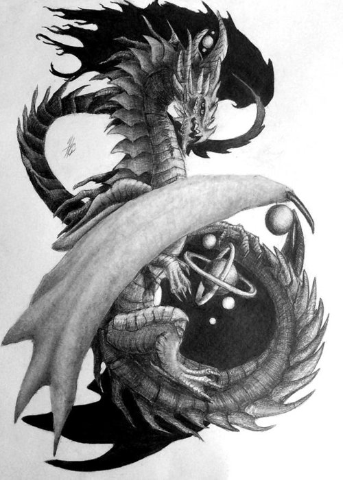 500x700 Galaxy Dragon Graphite Drawing Greeting Card For Sale - Galaxy Drawing