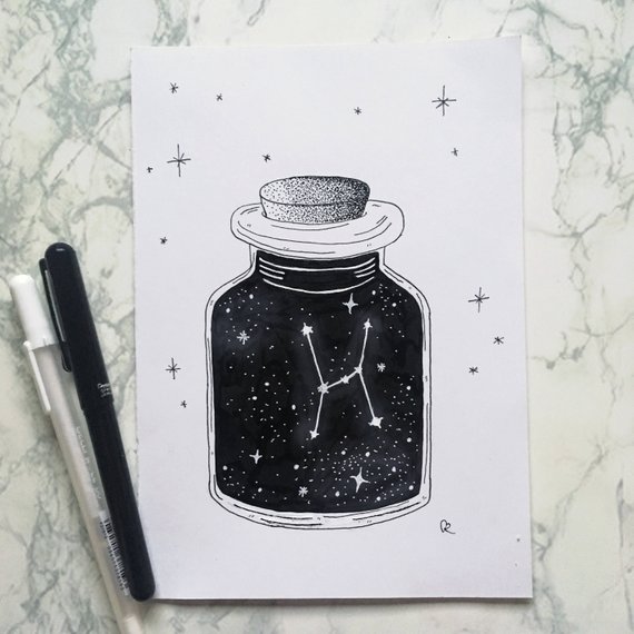 570x570 Galaxy In A Jar Ink Drawing Etsy - Galaxy Drawing