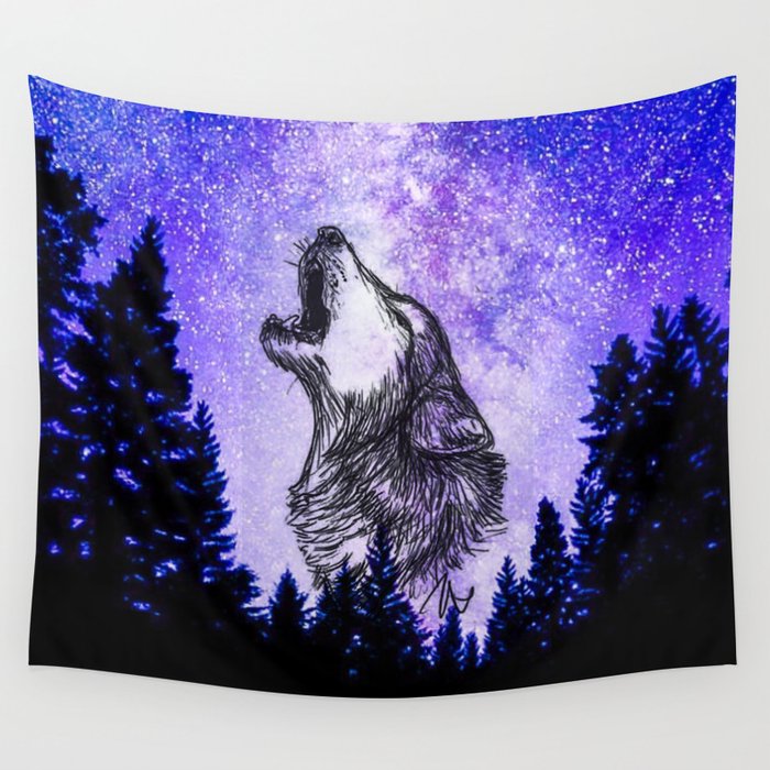 700x700 Galaxy Wolf Drawing Wall Tapestry - Galaxy Drawing