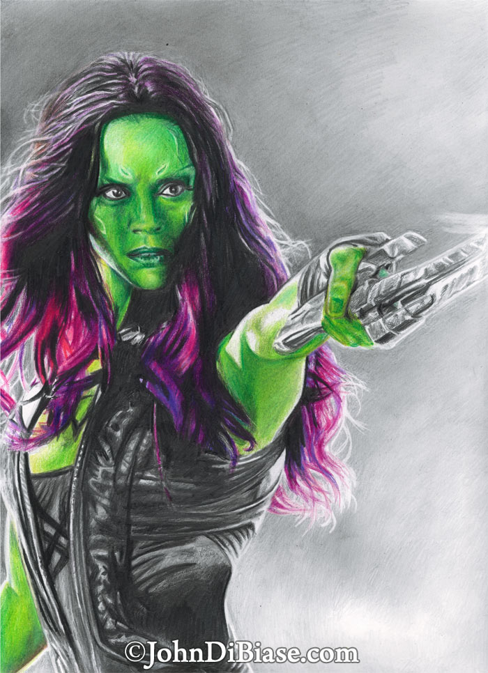 Zoe Saldana As Gamora In Of The Colored Pencil - Galaxy Drawing Color Penci...