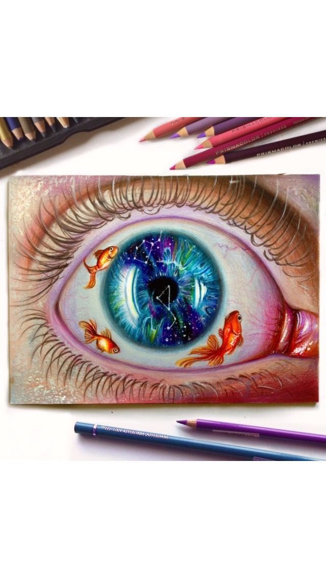 640x1136 Galaxy Eye Drawing With Fishes Drawingsart Drawings - Galaxy Eye Drawing