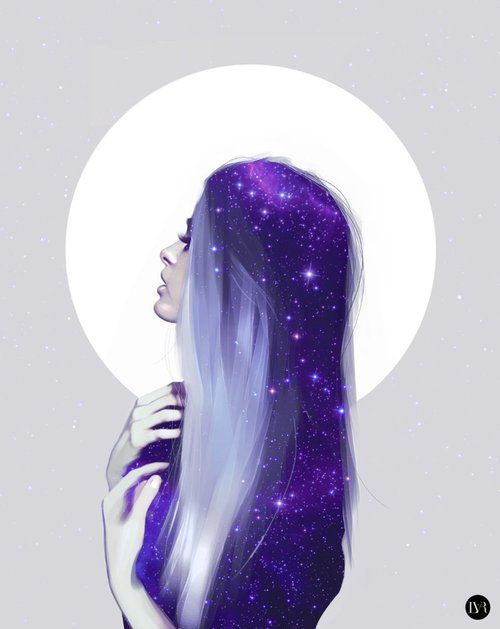 500x629 galaxy hair yes, please mystic things art, moon art, galaxy hair - Galaxy Hair Drawing