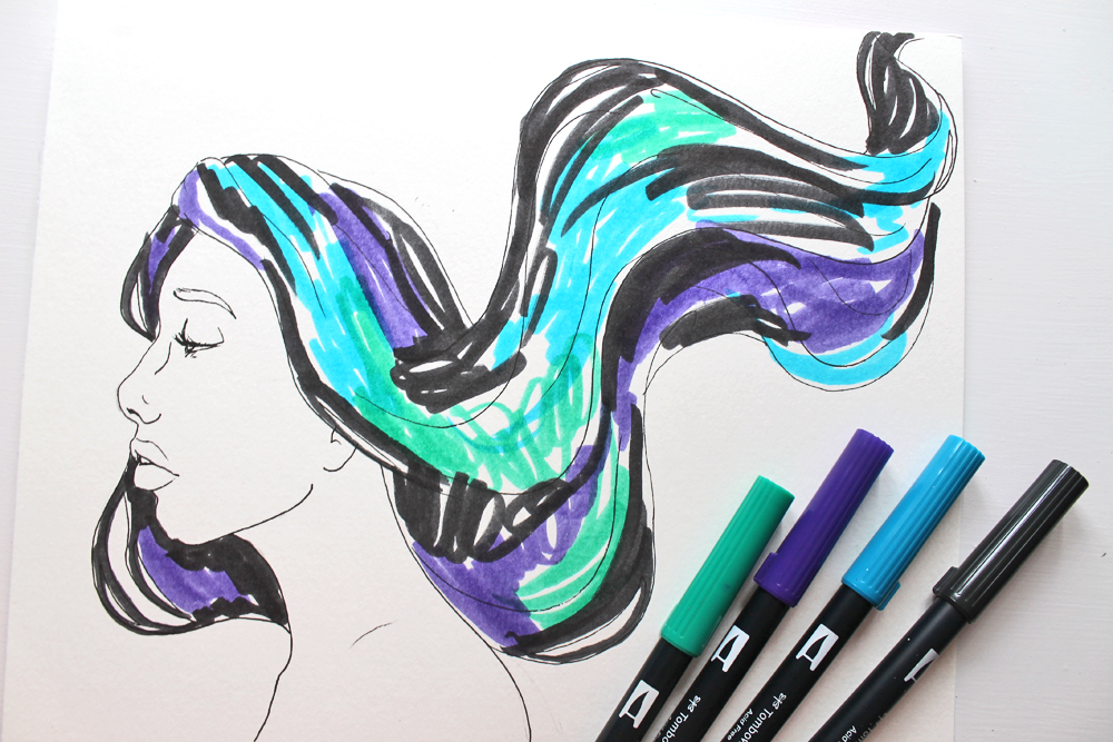 1000x667 how to paint galaxy hair using tombow dual brush pens - Galaxy Hair Drawing