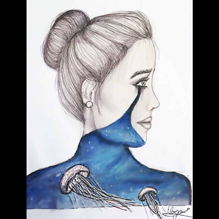 750x750 Art, Black, Black And White, Cry, Crying, Dinsey, Drawing, Galaxy - Galaxy Hair Drawing