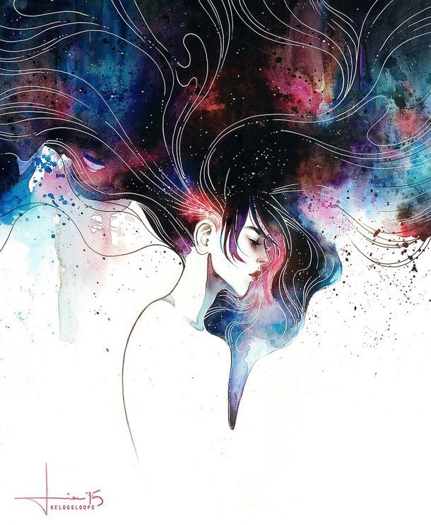 610x744 Draw, Galaxy, Girl, Hair Beautiful Illustrations Art - Galaxy Hair Drawing