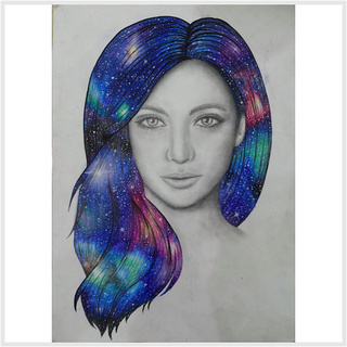 320x320 Girl With Galaxy Hair - Galaxy Hair Drawing