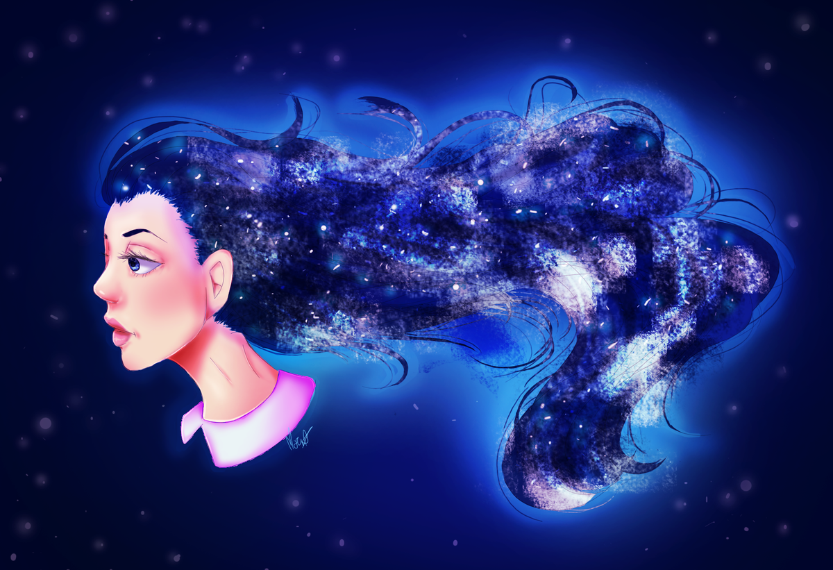1200x821 Pandarij On Twitter Galaxy Hair - Galaxy Hair Drawing