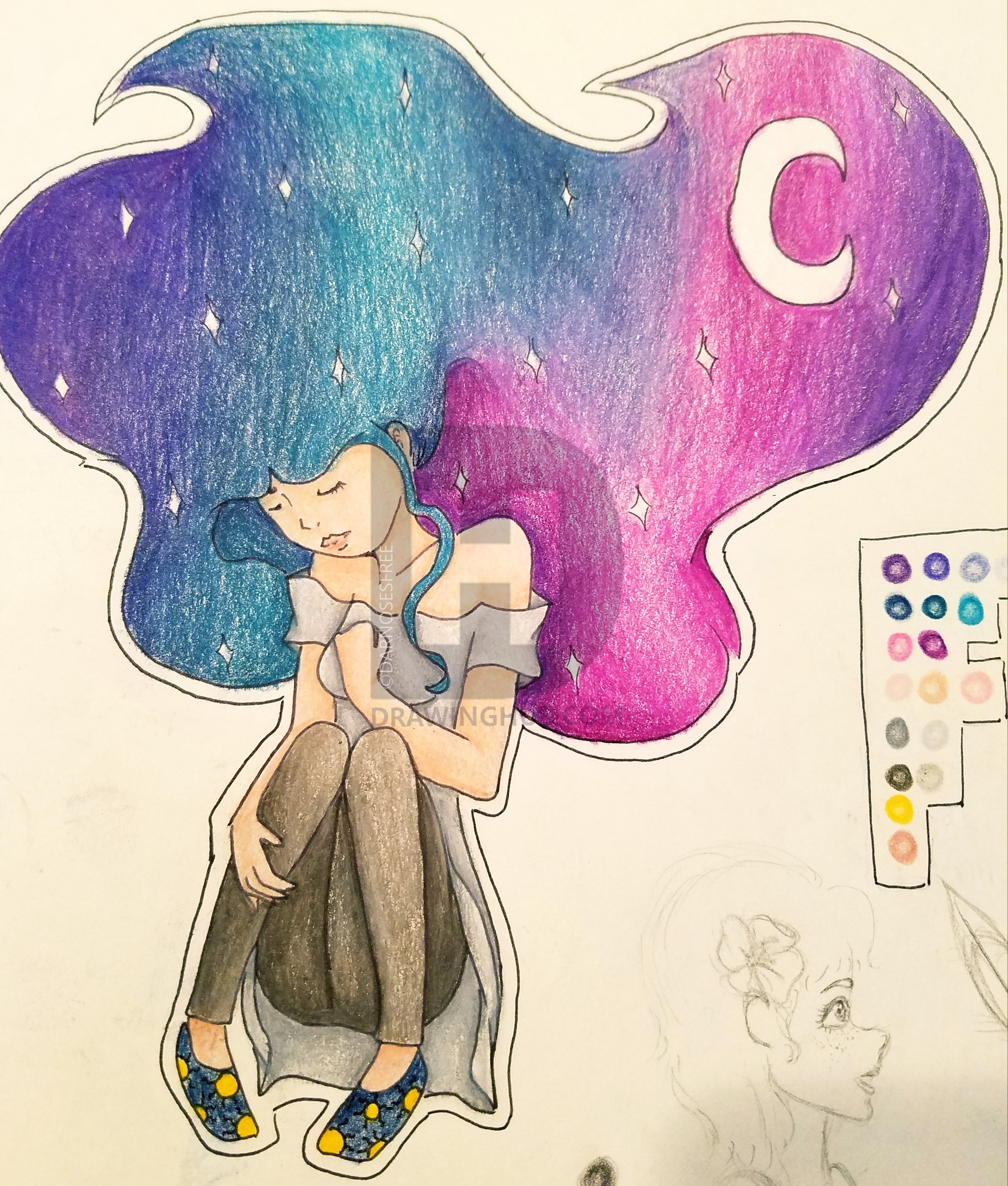 2987x3517 Galaxy Hair Drawing - Galaxy Hair Drawing