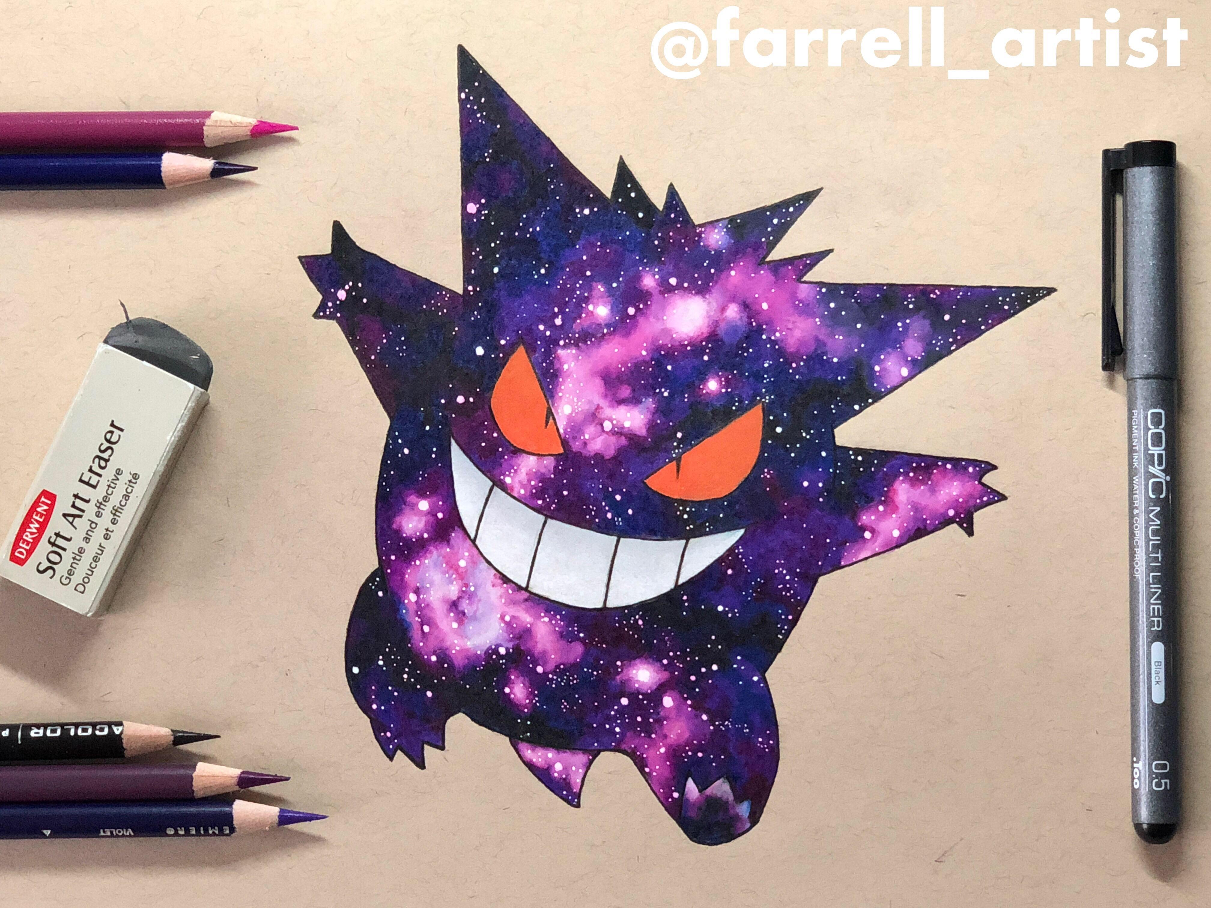 4032x3024 My Galaxy Gengar Drawing Done With Prismacolor Pencils On Toned - Galaxy Pencil Drawing