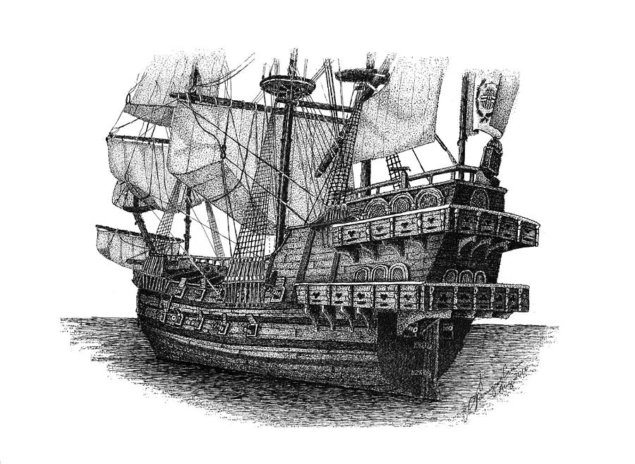 900x658 spanish galleon drawing - Galleon Drawing