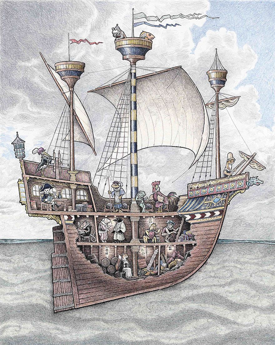 880x1103 peek below ship decks in illustrations inspired - Galleon Ship Drawing