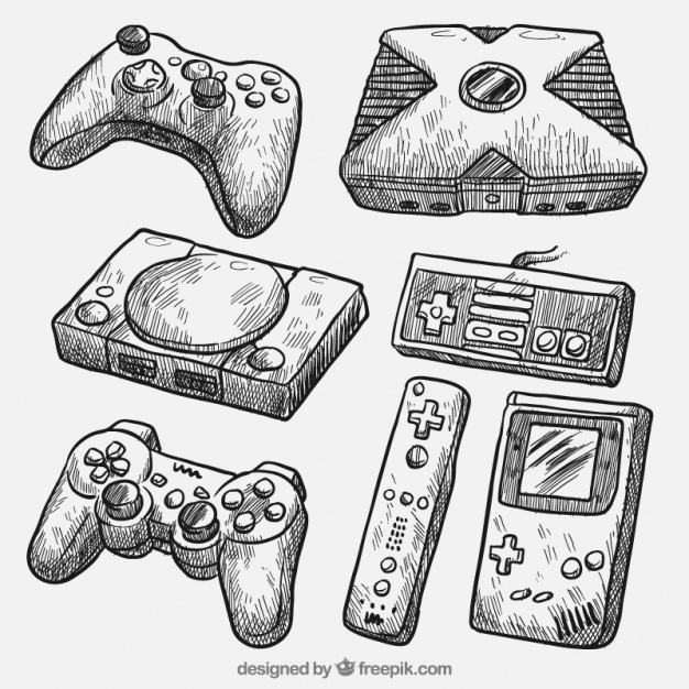 626x626 Realistic Drawings Of Different Consoles Vector Free Download - Game Console Drawing