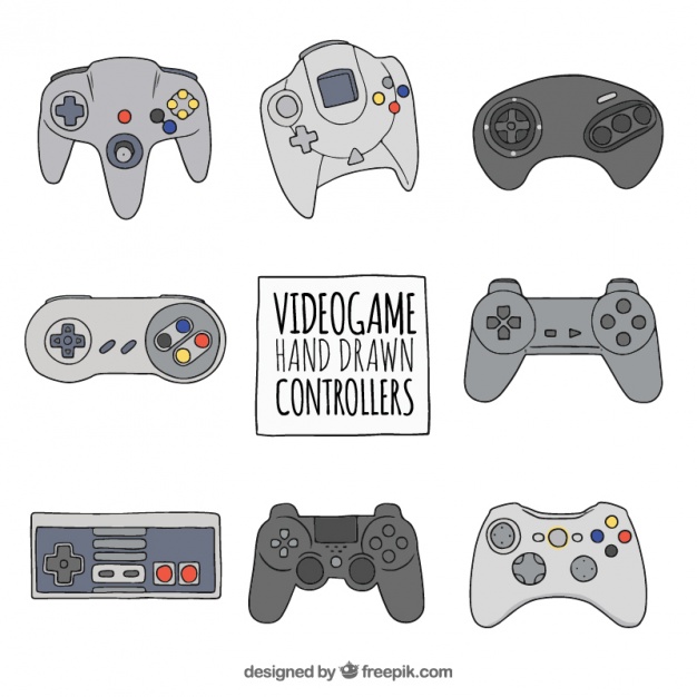 626x626 Set Of Hand Drawn Video Game Controllers Vector Free Download - Game Controller Drawing