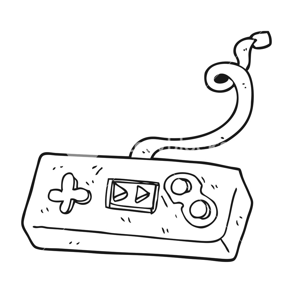 1000x1000 Freehand Drawn Black And White Cartoon Game Controller Royalty - Game Controller Drawing