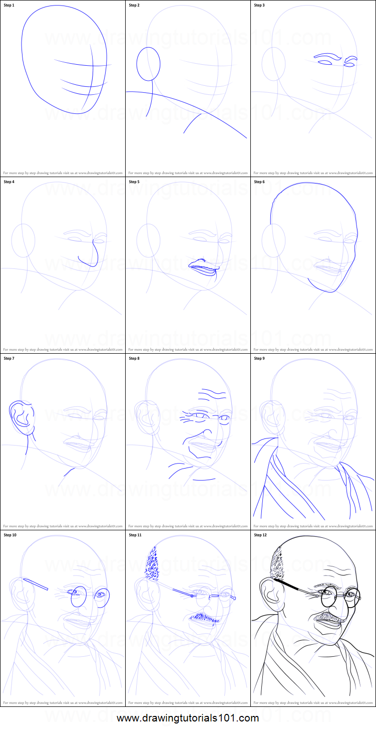 Gandhi Drawing Outline at PaintingValley.com | Explore collection of ...