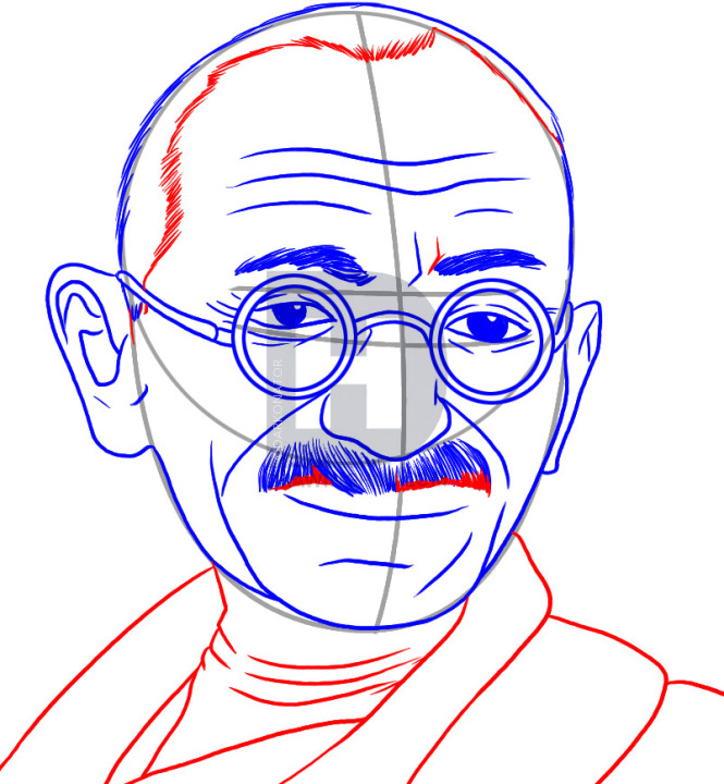665x720 How To Draw Gandhi, Step - Gandhi Drawing Outline