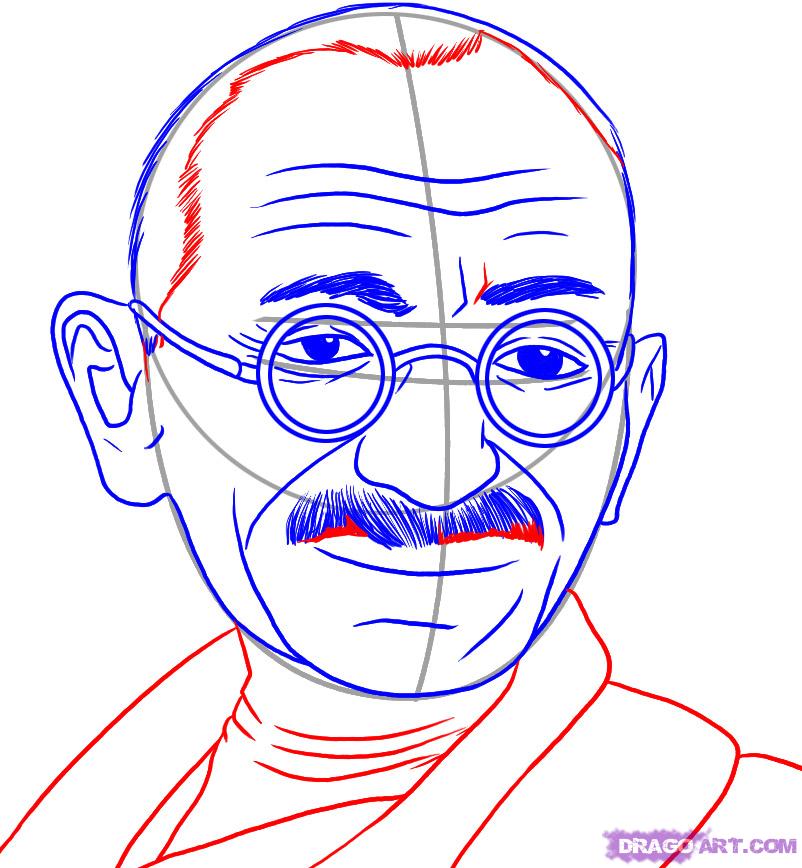 802x868 how to draw gandhi, step - Gandhi Pencil Drawing