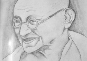 300x210 sketch face of mahatma gandhi step - Gandhi Pencil Drawing