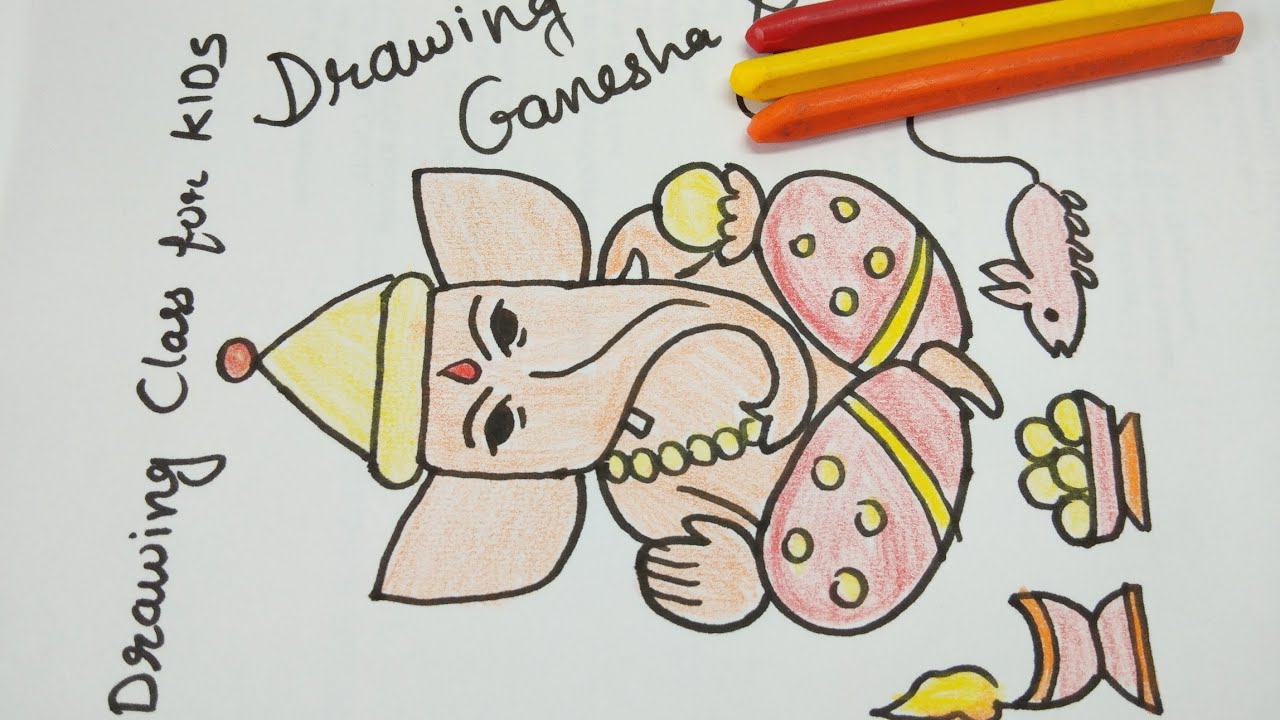 Ganesha Drawing With Colour For Kids