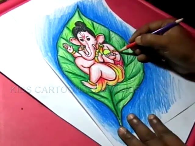 640x480 How To Draw Leaf Ganesha Drawing For Kids Step - Ganesh Drawing Images