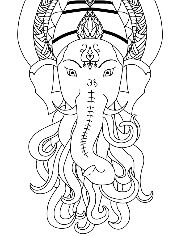 750x1000 Ganesha Outline Finished - Ganesh Drawing Outline