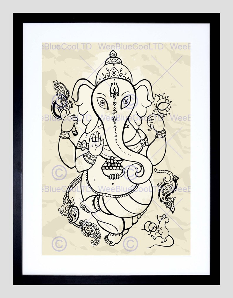 794x1014 painting drawing ornate outline ganesh hindi elephant art etsy - Ganesh Drawing Outline