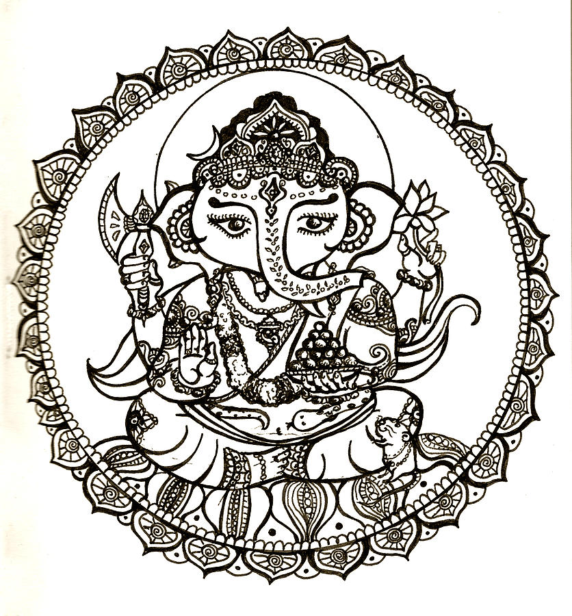 836x900 Ganesh On Lotus Flower Drawing - Ganesh Drawing Pictures