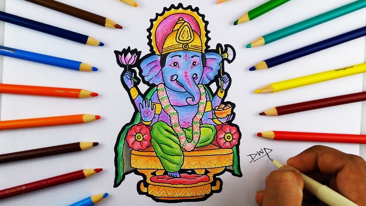 1280x720 how to draw ganpati bappaganesh jiganesha step - Ganesh Ji Drawing