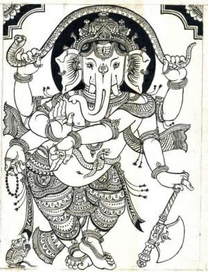 300x392 Sketch Art Print - Ganesh Line Drawing