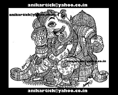 400x320 Ganesha Drawing,illustration,pen And Pencil Sketch And Line - Ganesh Line Drawing