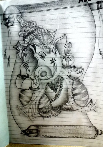 350x500 Pencil Sketch - Ganesh Pencil Drawing