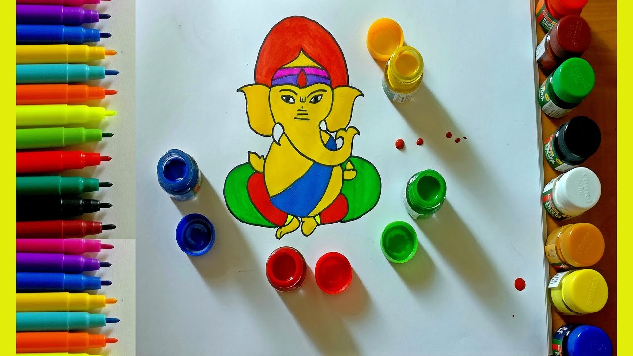 1280x720 drawing ganpati ganesh chaturthi special drawing - Ganesha Color Drawing