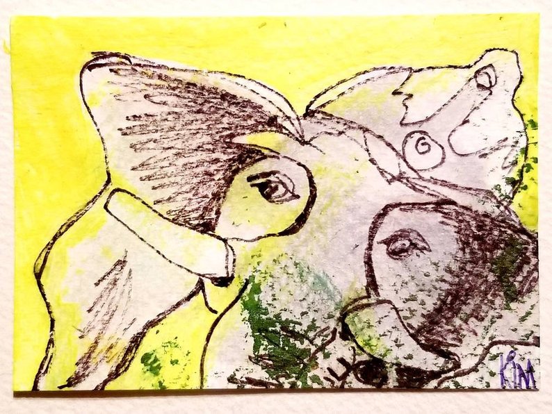 794x596 New Aceo Ganesha Original Art Kimartist African Animal Asian Etsy - Ganesha Color Drawing