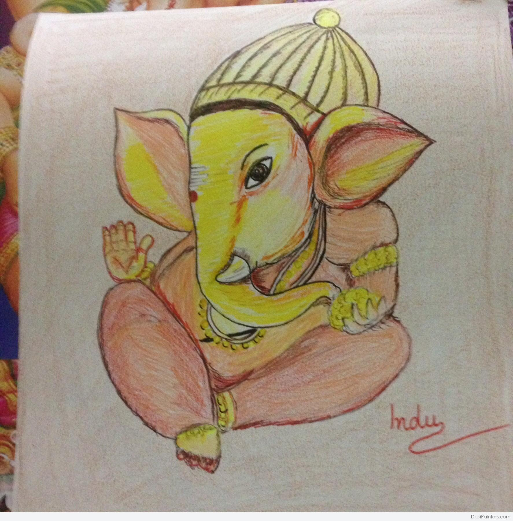 1774x1804 Color Pencil Painting Of Ganesh - Ganesha Color Drawing