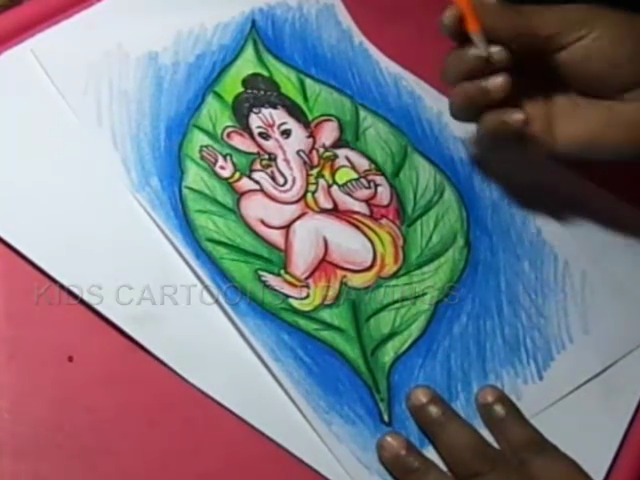 640x480 Kids Cartoon Drawings How To Draw Leaf Ganesha Drawing - Ganesha Drawing For Kid