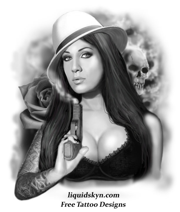 612x720 gangsta girl tattoo design - Gangsta Girl Drawings