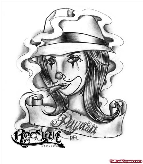 500x575 grey ink gangsta girl tattoo design tattoo - Gangsta Girl Drawings